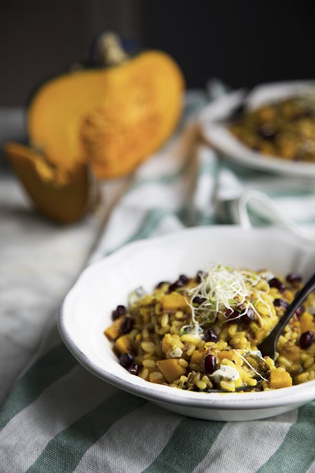 Risotto alla zucca e melagrana con stilton