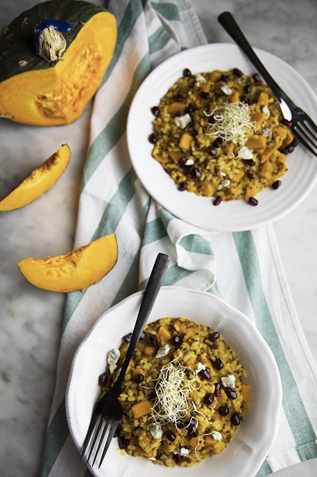 Risotto alla zucca e melagrana con stilton