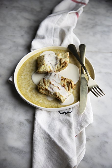 Crespelle alla zucca con fonduta di parmigiano